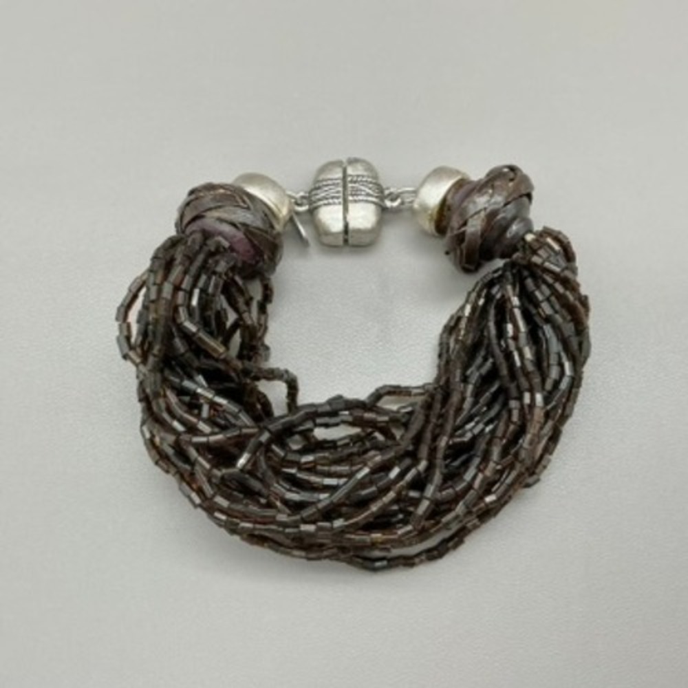 Chico's Bracelet‎ Women Brown Multi Strand Beaded Magnetic Clasp Boho 8 Inches